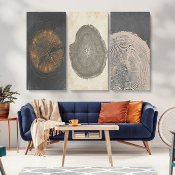 80725-MGV-CV-36X24-Wood Tree Rings Wall Art Canvas Print, Framed Tree Rings Art Picture Print, Abstract Tree Rings Perfect Modern Boho Decor Artwork