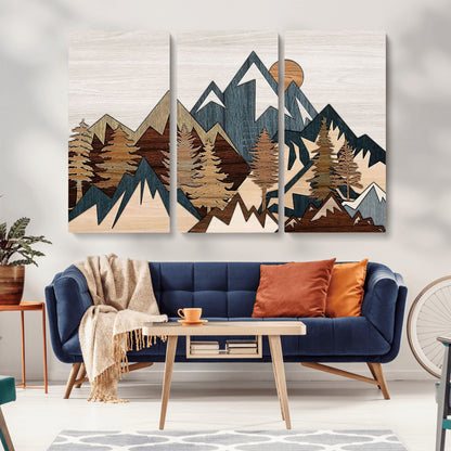 67950-MGV-CV-36X24-Modern Wood Wall Art Canvas Print, Framed Mountain Range Art Picture Print, Wood Mountain Range Perfect Rustic Decor Artwork
