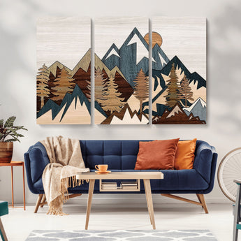 67950-MGV-CV-36X24-Modern Wood Wall Art Canvas Print, Framed Mountain Range Art Picture Print, Wood Mountain Range Perfect Rustic Decor Artwork