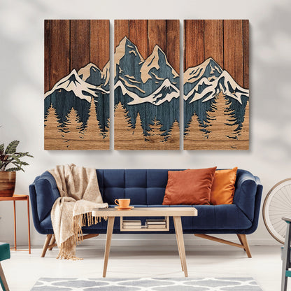 41330-MGV-CV-36X24-Rustic Mountain Wall Art – Wooden Nature Scene with Trees and Peaks, Handmade 3D Layered Decor for Living Room, Cabin or Office