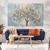 65811-MGV-CV-36X24-Abstract Tree Wall Art – Textured Canvas Painting with Gold and White Leaves, Modern Nature Inspired Decor for Living Room or