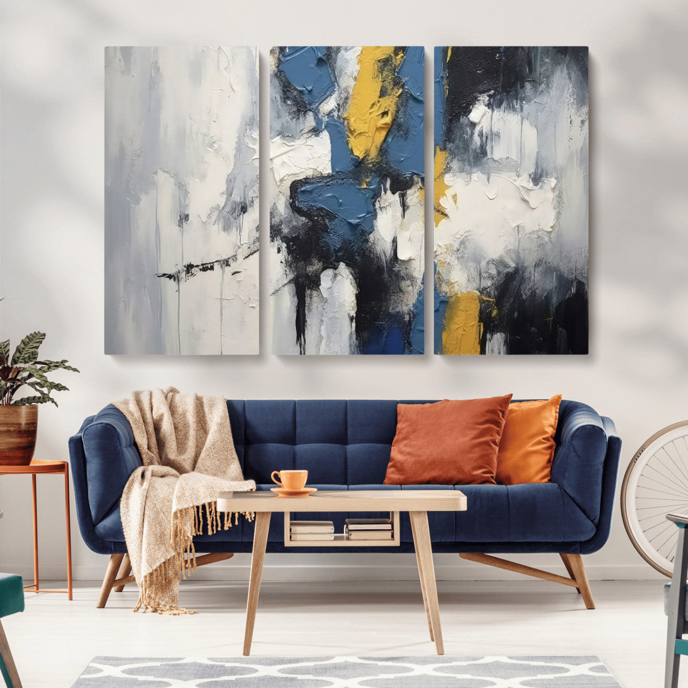 63850-MGV-CV-36X24-Abstract Blue and Yellow Wall Art – Modern Textured Canvas Painting, Bold Contemporary Artwork for Living Room, Bedroom or Office