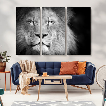 94453-MGV-CV-36X24-Lion Portrait Wall Art – Black and White King of the Jungle Canvas Print, Safari Wildlife Decor for Office, Bedroom, or Living