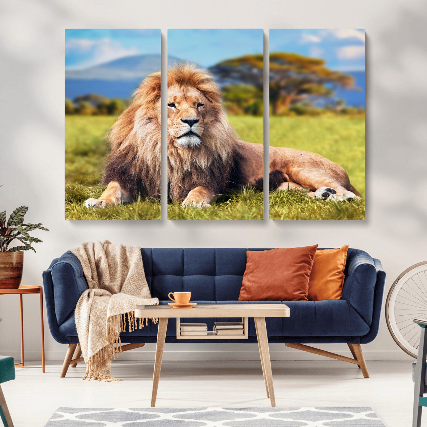 67826-MGV-CV-48X32-3P-Majestic Lion Wall Art – King of the Jungle Canvas Print, Safari Wildlife Decor for Living Room, Office, or Man Cave