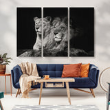 80013-MGV-CV-36X24-Lion and Lioness Wall Art – Black and White Wildlife Photography Canvas Print, African Safari Animal Decor for Office, Bedroom
