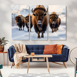 56701-MGV-CV-36X24-Bison Herd Wall Art – Buffalo Walking in Snowy Mountains Canvas Print, Rustic Wildlife Decor for Cabin, Lodge, or Living Room