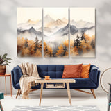 70049-MGV-CV-48X32-3P-Autumn Mountain Forest Wall Art – Misty Landscape Canvas Print, Rustic Nature Inspired Decor for Living Room, Bedroom or Office
