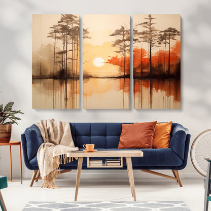 51083-MGV-CV-36X24-Sunset Lake Forest Wall Art – Serene Trees and Orange Sky Reflection Canvas Print, Tranquil Nature Decor for Living Room, Office