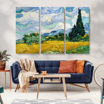 97252-MGV-CV-36X24-Wheat Field with Cypress – Van Gogh Wall Art, Impressionist Landscape Canvas Print, Rustic Home Decor for Living Room or Office