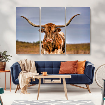 18594-MGV-CV-36X24-Texas Longhorn Bull Wall Art – Rustic Western Cattle Canvas Print, Country Farmhouse Decor for Living Room, Office or Cabin