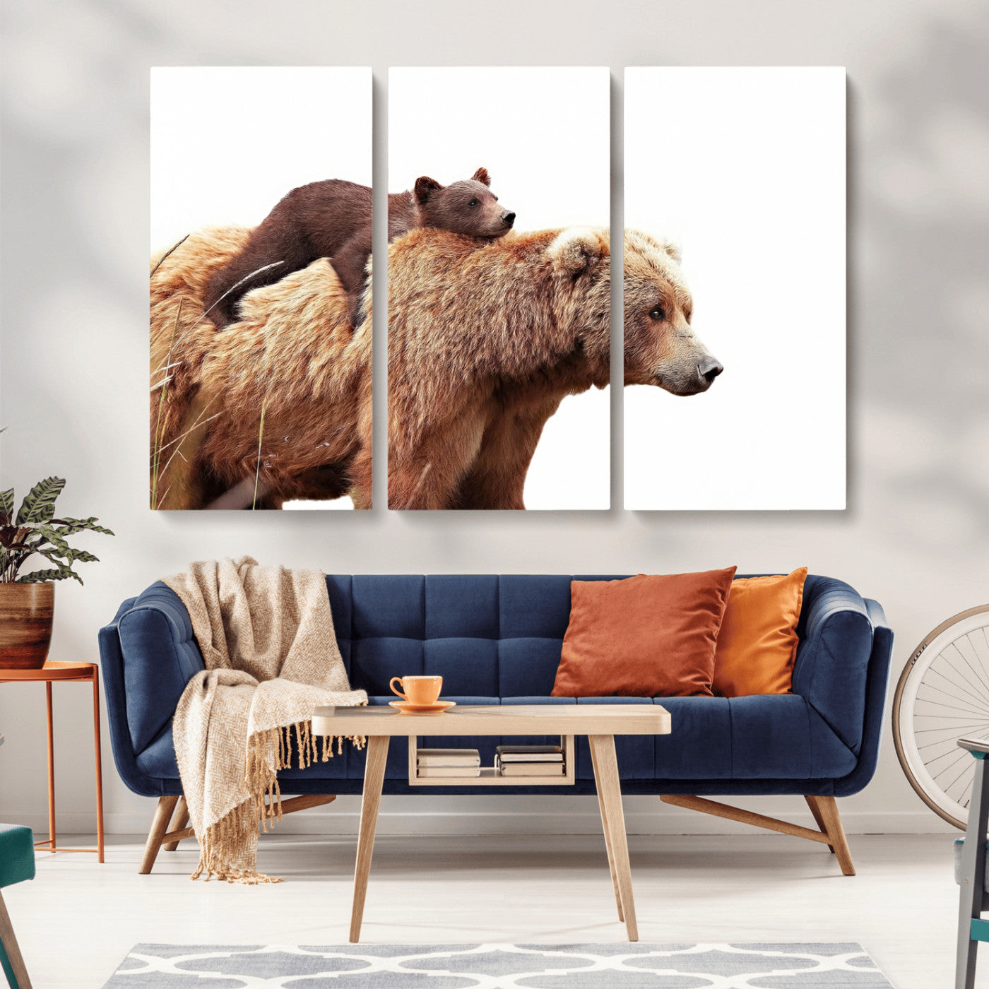 76943-MGV-CV-48X32-3P-Mom Bear Wall Art Canvas Print, Framed Bear Photography Art Picture Print, Rustic Bear and Cub Perfect Rustic Farmhouse Decor