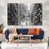 19240-MGV-CV-36X24-Ski Lift Wall Art – Black and White Winter Mountain Canvas Print, Snowy Forest Ski Resort Photography for Cabin, Lodge, Office or