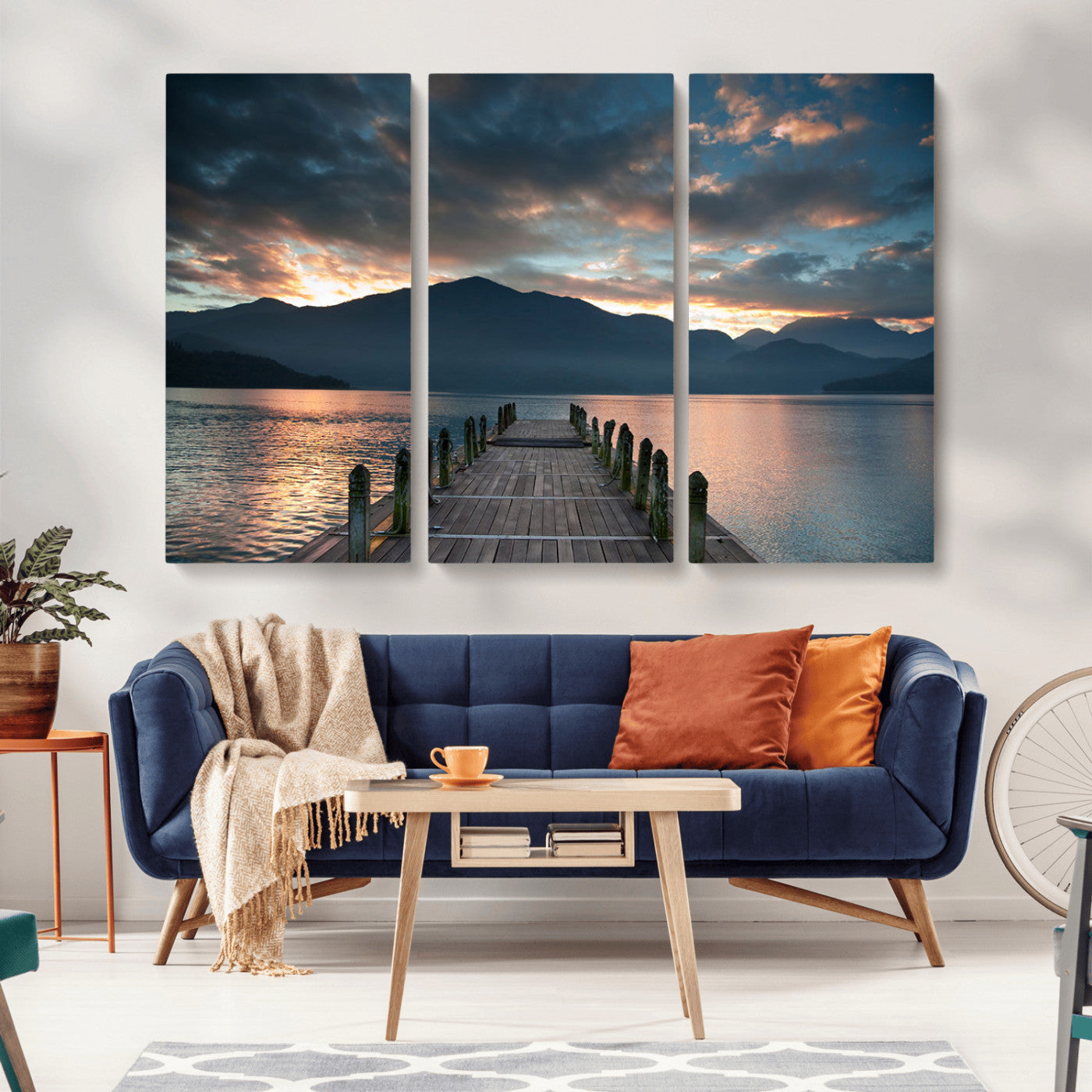20442-MGV-CV-36X24-Lakeside Sunset Dock Wall Art – Peaceful Mountain Lake Canvas Print, Serene Nature Landscape Decor for Living Room, Bedroom or