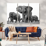 91685-MGV-CV-36X24-Elephant Herd Wall Art – Black and White Safari Canvas Print, African Wildlife Photography Decor for Living Room, Office or