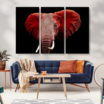 14788-MGV-CV-36X24-Red Elephant Wall Art – Bold Wildlife Canvas Print, African Safari Animal Decor for Living Room, Bedroom or Office