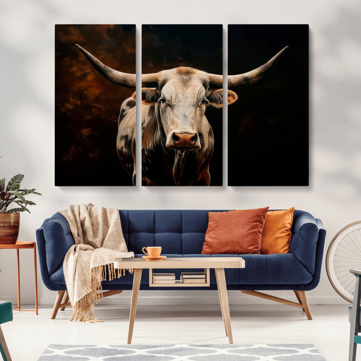 70522-MGV-CV-36X24-Longhorn Bull Wall Art – Striking Canvas Print of Majestic Bull, Premium Animal Decor for Home, Office, Man Cave, or Living Room