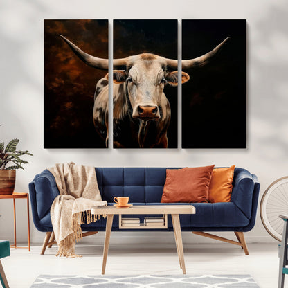70522-MGV-CV-36X24-Longhorn Bull Wall Art – Striking Canvas Print of Majestic Bull, Premium Animal Decor for Home, Office, Man Cave, or Living Room