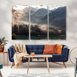 61116-MGV-CV-36X24-Misty Mountain Lake Wall Art – Tranquil Foggy Forest and Lake Canvas Print, Scenic Nature Landscape Decor for Living Room or