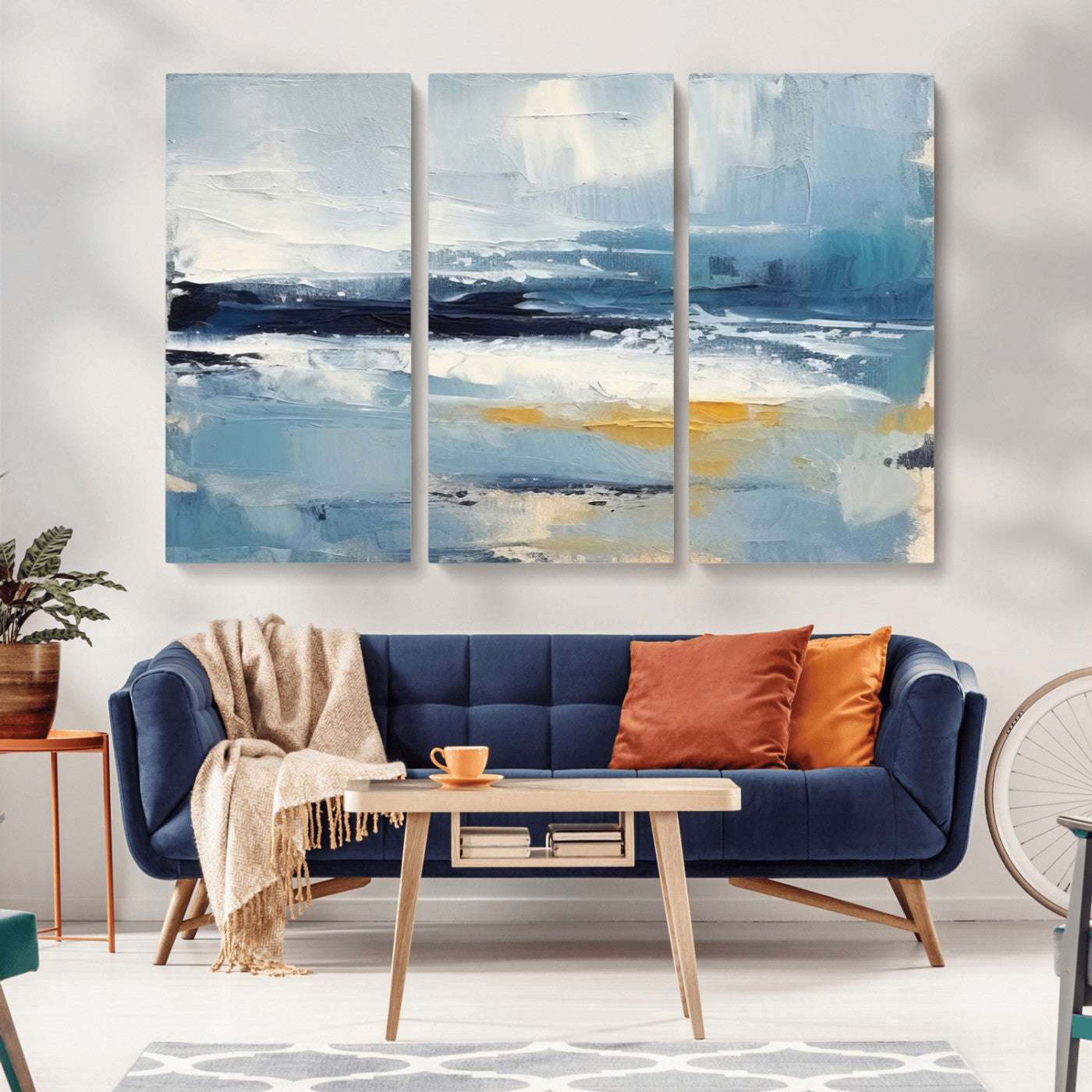19746-MGV-CV-36X24-Abstract Ocean Wall Art – Modern Coastal Canvas Print with Blue, White and Gold Textures, Contemporary Seascape Painting for