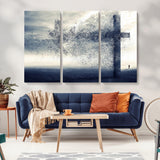 55718-MGV-CV-36X24-Surreal Cross Wall Art – Spiritual Faith Canvas Print, Abstract Christian Artwork with Modern Religious Symbol for Living Room,