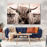 55903-MGV-CV-36X24-Highland Cow Wall Art – Rustic Sepia Scottish Highland Bull Canvas Print, Farmhouse Country Animal Decor for Living Room, Bedroom