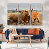 53461-MGV-CV-36X24-Highland Cow Family Wall Art – Rustic Farmhouse Animal Canvas Print, Country Decor for Living Room, Bedroom or Office, Calf and