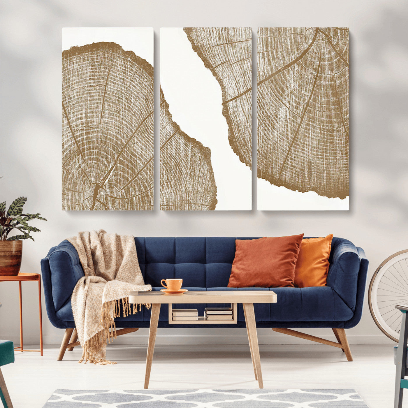 99692-MGV-CV-36X24-Tree Ring Linocut Wall Art Canvas Print, Framed Wood Cut Art Picture Print, Tree Rings Perfect Minimalist Rustic Decor Artwork