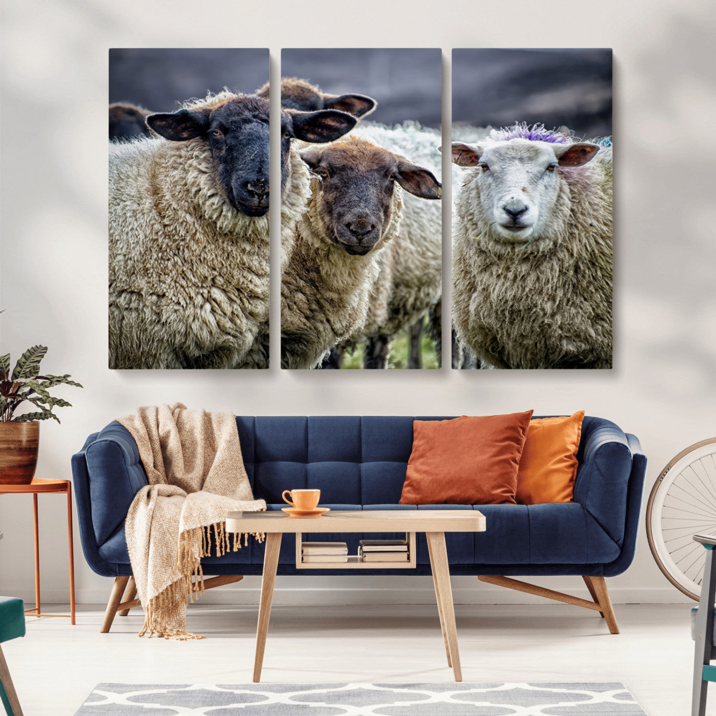 18418-MGV-CV-36X24-Sheep Wall Art Canvas Print, Framed Farmhouse Sheep Art Picture Print, Sheep Herd Perfect Rustic Farmhouse Decor Artwork