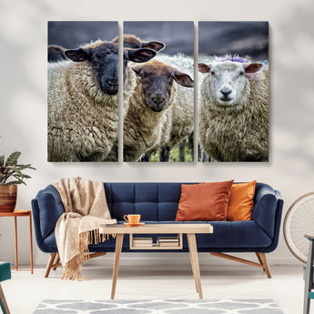 18418-MGV-CV-36X24-Sheep Wall Art Canvas Print, Framed Farmhouse Sheep Art Picture Print, Sheep Herd Perfect Rustic Farmhouse Decor Artwork
