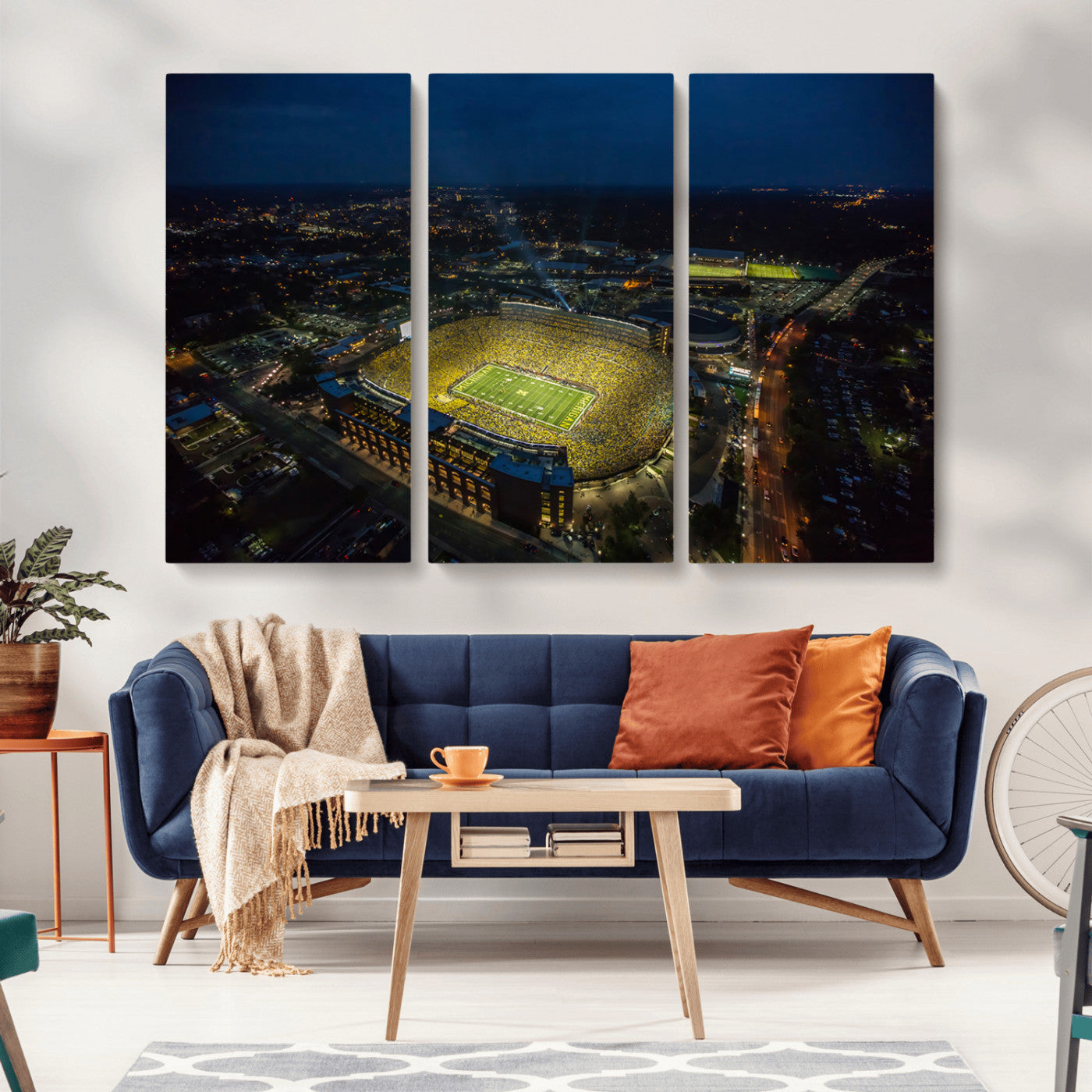 33588-MGV-CV-36X24-Football Stadium Wall Art – Aerial Night Game Canvas Print Packed Field City Lights, Sports Photography Decor for Game Room, Man