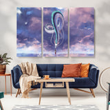 66864-MGV-CV-36X24-Fantasy Dragon Wall Art – Mystical Canvas Print Girl and Sky Serpent Dreamlike Clouds, Magical Anime Inspired Decor for Living