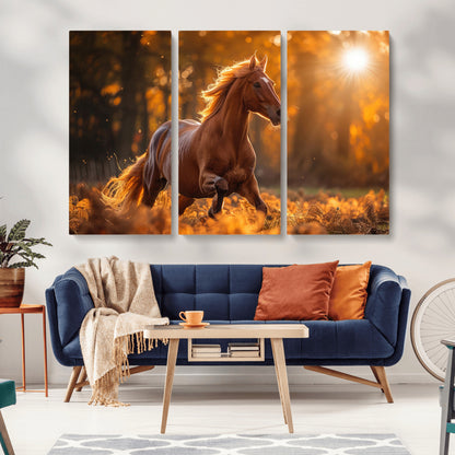 92144-MGV-CV-36X24-Sunset Horse Wall Art Canvas Print, Framed Horse Barn Art Picture Print, Majestic Horse Perfect Rustic Farmhouse Decor Artwork