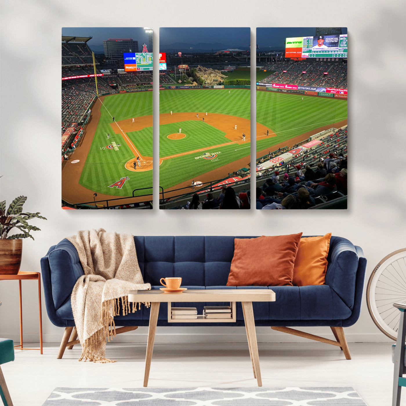 93707-MGV-CV-36X24-Los Angeles Stadium Wall Art Canvas Print, Framed Angel Stadium Field Art Picture Print, Anaheim Stadium Perfect Sports Room Decor