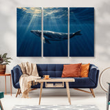 18052-MGV-CV-36X24-Whale Wall Art – Majestic Ocean Canvas Print Marine Life Underwater Sunlight Scene, Nautical Coastal Decor for Living Room,