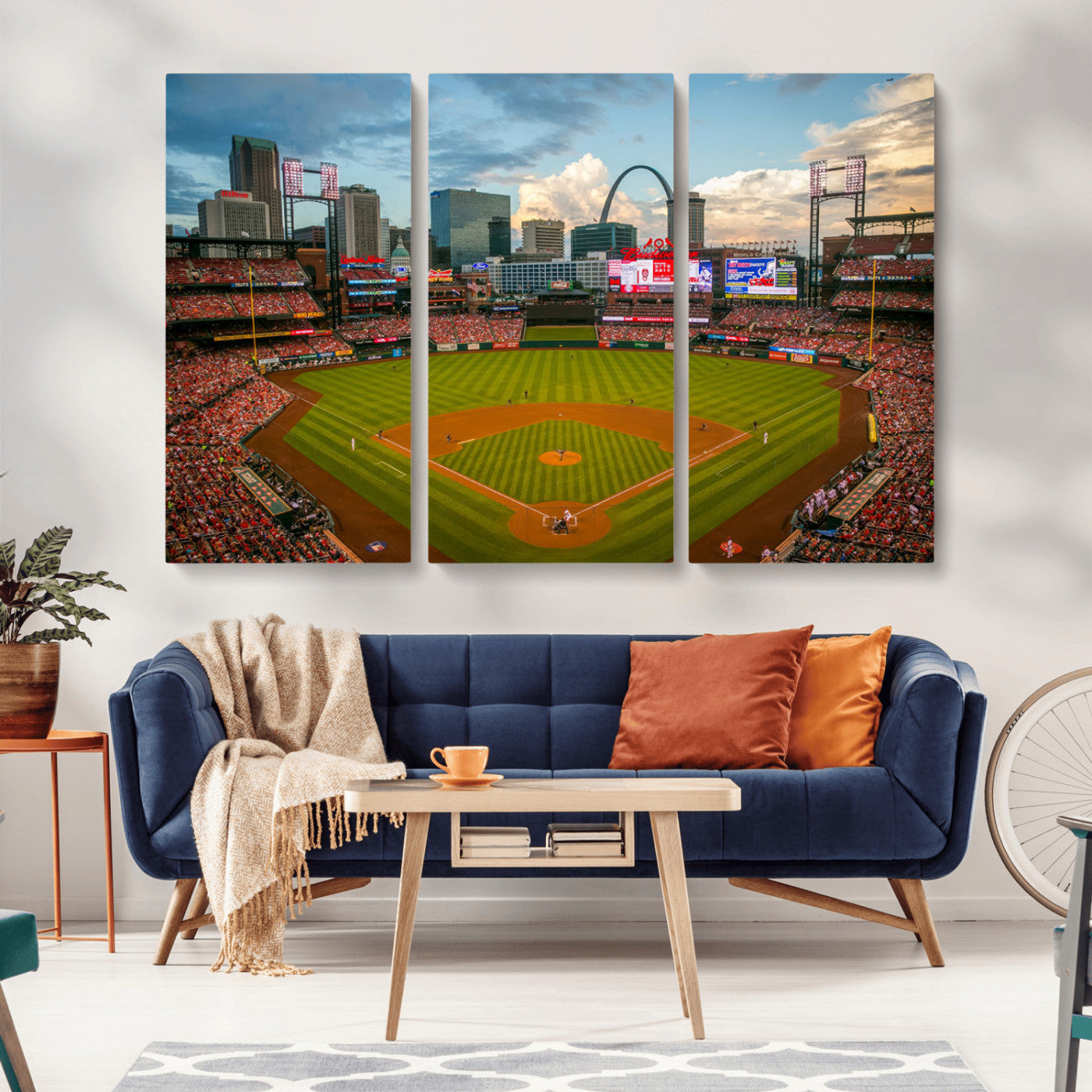 91908-MGV-CV-36X24-Baseball Stadium Wall Art – Canvas Print Game Day Field City Skyline Iconic Arch Scene Sports Photography, Decor for Game Room,