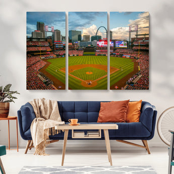 91908-MGV-CV-36X24-Baseball Stadium Wall Art – Canvas Print Game Day Field City Skyline Iconic Arch Scene Sports Photography, Decor for Game Room,