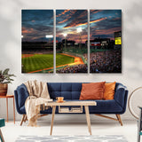 66781-MGV-CV-36X24-Baseball Stadium Wall Art – Canvas Print Evening Game Field Packed Crowd Sunset Sky Sports Photography, Dynamic Decor for Game