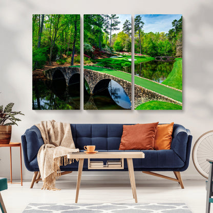 57655-MGV-CV-36X24-Golf Course Wall Art – Canvas Print Scenic Green Fairway Stone Bridge Water Reflection Landscape, Classic Sports Decor for Office,