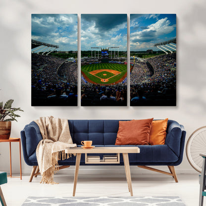 37127-MGV-CV-48X32-3P-Kauffman Stadium Wall Art Canvas Print, Framed Kansas City Royals Field Art Picture Print, Baseball Stadium Perfect Sport Room