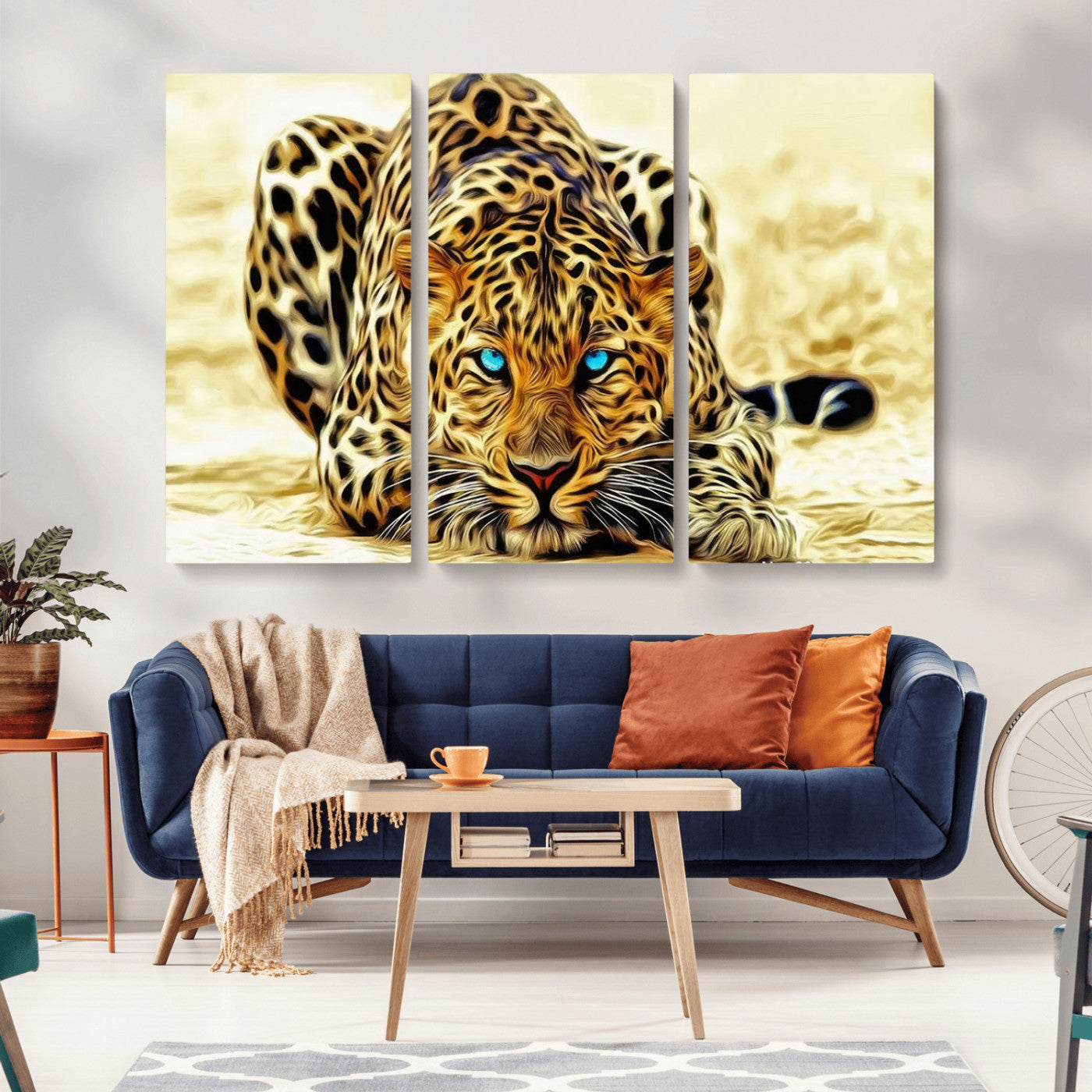 45281-MGV-CV-36X24-Blue Eye Leopard Wall Art Canvas Print, Framed Leopard Painting Art Picture Print, Big Cat Perfect Safari Wildlife Decor Artwork