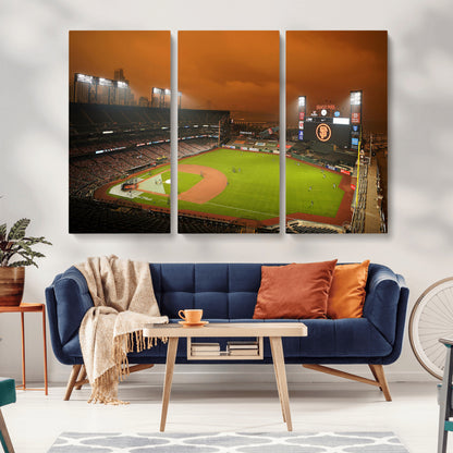 31315-MGV-CV-36X24-Oracle Park Stadium Wall Art Canvas Print, Framed California Stadium Art Picture Print, Oracle Park Field Perfect Sport Room Decor