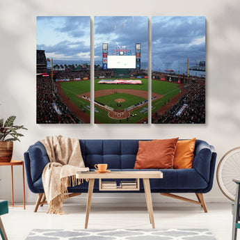 44631-MGV-CV-36X24-Oracle Park Stadium Wall Art Canvas Print, Framed San Francisco Giants Art Picture Print, Giants Stadium Field Perfect Sports Room