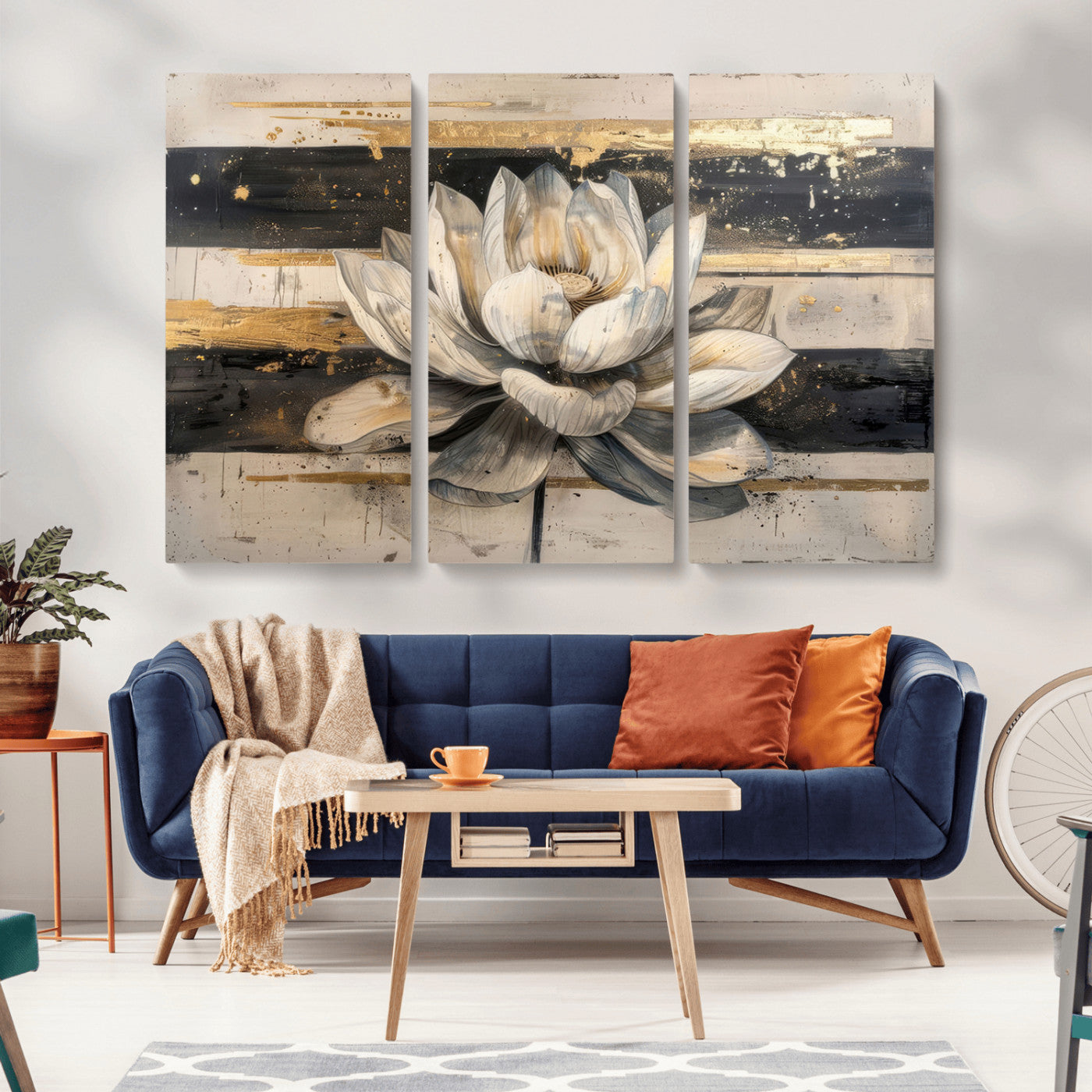 18807-MGV-CV-36X24-Lotus Flower Wall Art Canvas Print, Framed Abstract Lotus Art Picture Print, White Lotus Flower Perfect Abstract Floral Decor