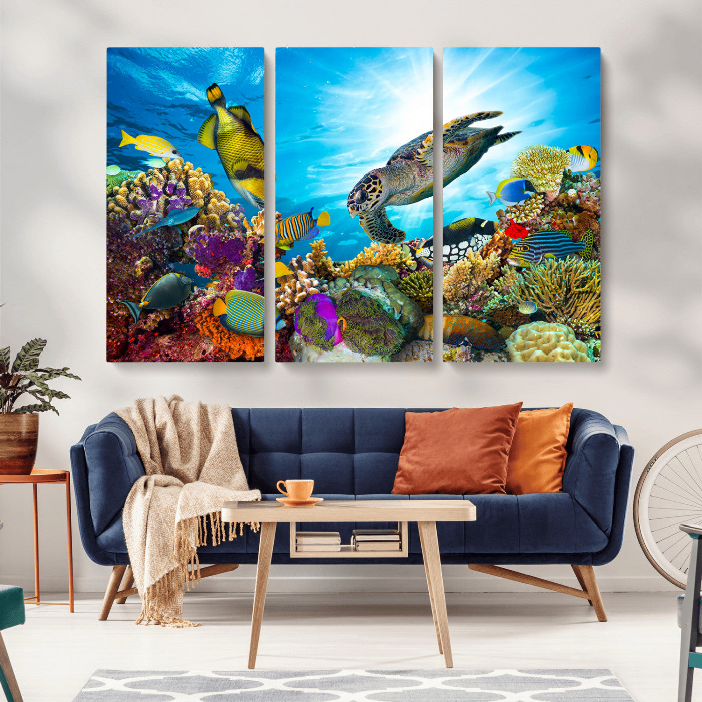 44772-MGV-CV-36X24-Underwater Sea Turtle Wall Art – Vibrant Coral Reef and Tropical Fish Canvas Print, Ocean Marine Life Decor for Living Room,