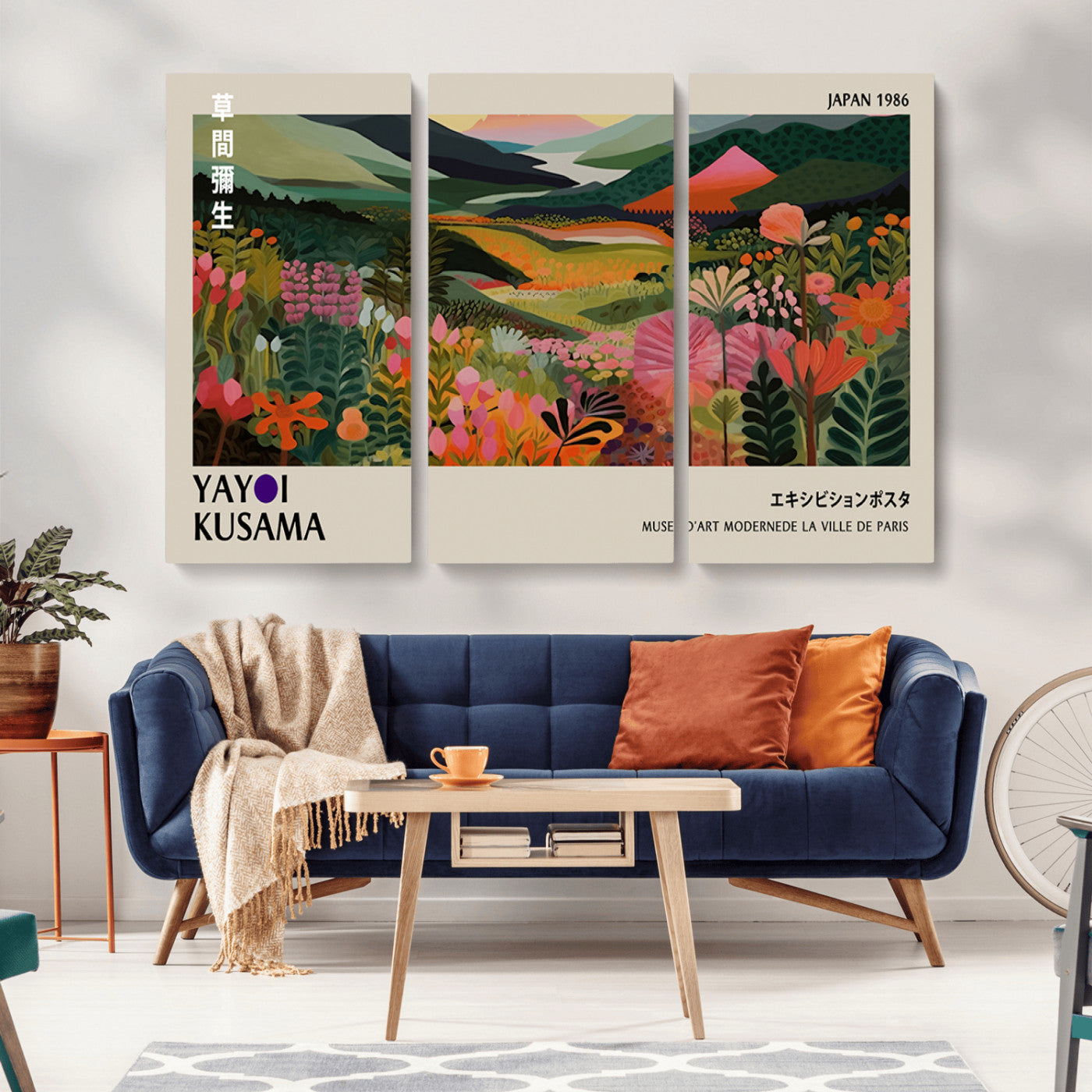 75719-MGV-CV-48X32-3P-Botanical Mountain Valley Wall Art – Panoramic Nature Canvas Print, Vibrant Floral Field Artwork for Living Room, Bedroom, Office,