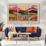 18304-MGV-CV-48X32-3P-Sunset Mountain Landscape Wall Art – Panoramic Abstract Nature Canvas Print, Vibrant Wall Decor for Living Room, Bedroom, Office,