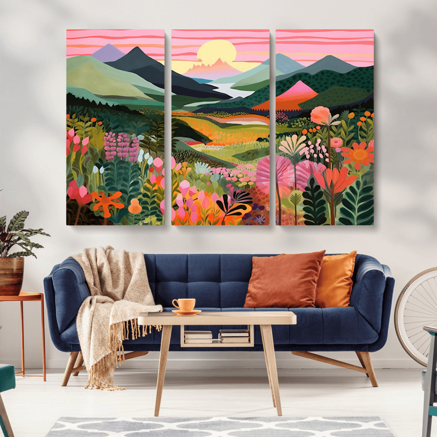 99638-MGV-CV-36X24-Sunset Meadow Wall Art – Panoramic Mountain Landscape with Wildflowers Canvas Print, Vibrant Nature Decor for Living Room, Bedroom