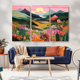 99638-MGV-CV-36X24-Sunset Meadow Wall Art – Panoramic Mountain Landscape with Wildflowers Canvas Print, Vibrant Nature Decor for Living Room, Bedroom