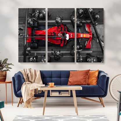 99356-MGV-CV-36X24-Ferrari Pit Stop Wall Art – Formula 1 Racing Car Canvas Print, Red Speed Machine Motorsport Decor for Office, Garage, Man Cave or