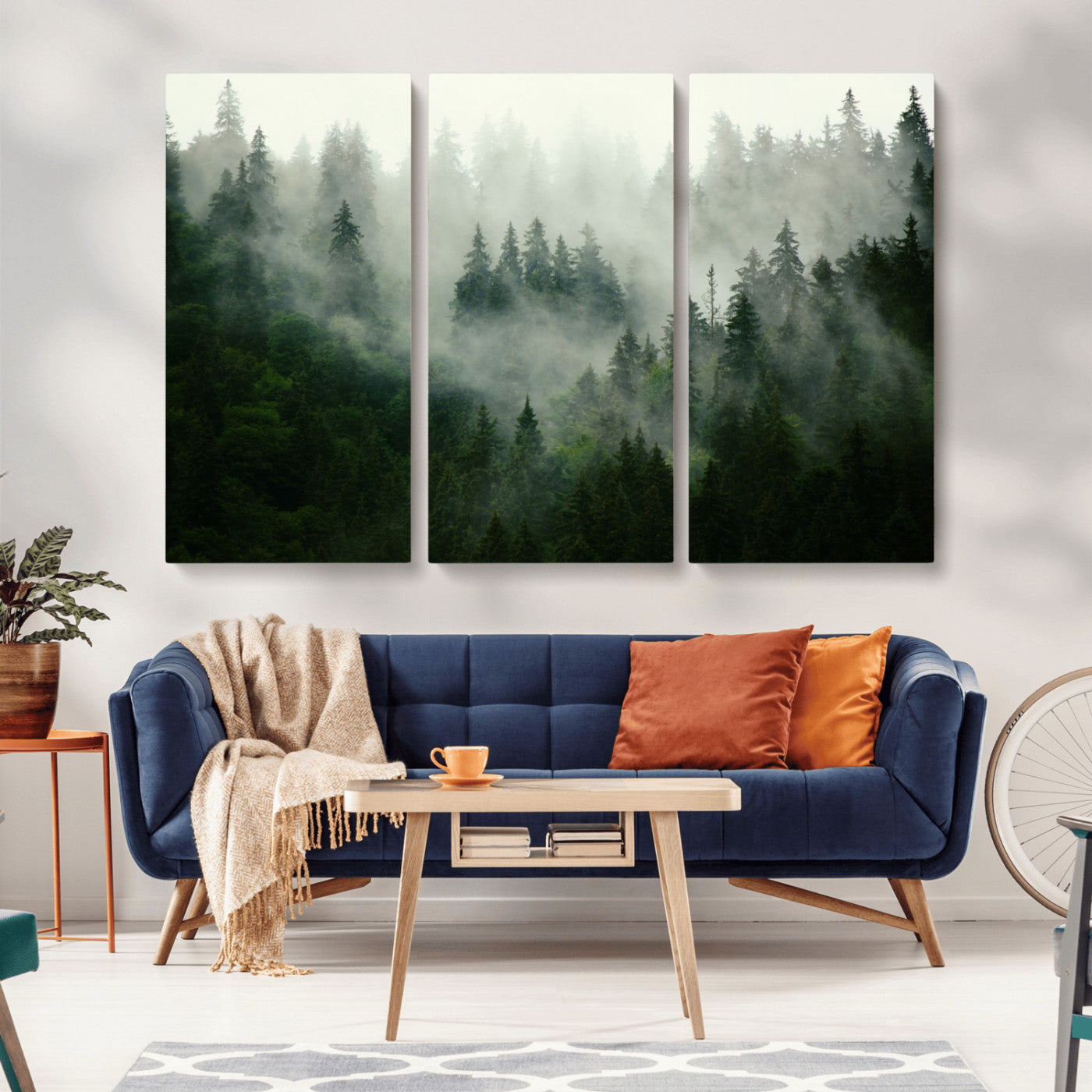 167720496-MGV-CV-36X24-Misty Forest Wall Art – Serene Evergreen Trees Canvas Print, Foggy Mountain Nature Landscape Decor for Bedroom, Living Room or